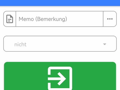 Die Benutzeroberfläche der Geocon Timeful App zeigt Anmeldemöglichkeiten mit verschiedenen Funktionen zur Arbeitszeiterfassung.